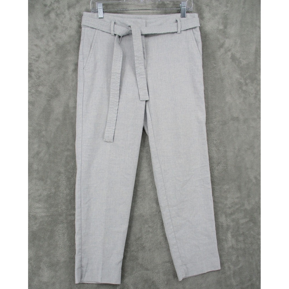 LOFT Pants Womens Size 4 Linen Blend Belted Tapered Ankle Casual Career Gray